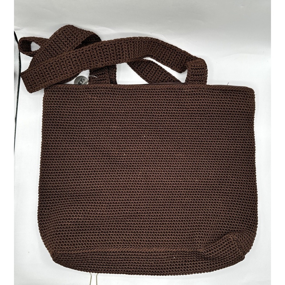 The Sak Classic Brown Crocheted Double Handle Large Tote Handbag Zip Top Bag